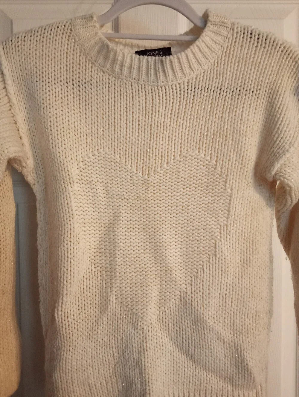 Jones New York Kids Cream Crewneck Sweater with Heart Detail Girls Size 14